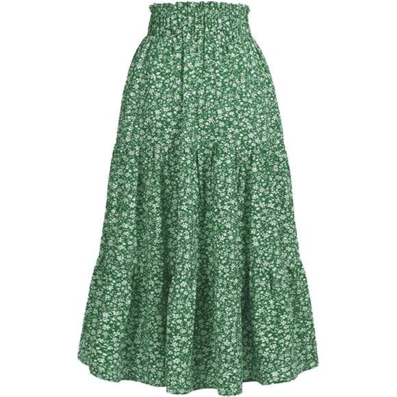 Women's High Elastic Waist Midi Skirt Green - Picture 2 of 6